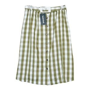ModCloth A-line Skirt 10 NWT Green Gingham Plaid Retro Belted Button Front